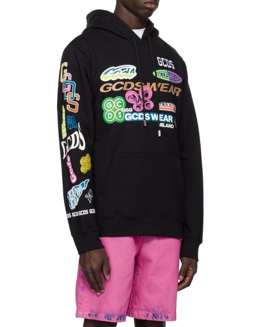 Gcds Black Logo-Print Drawstring Hoodie for men