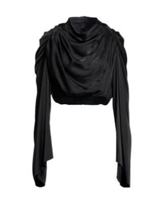 Rick Owens Black Satin Long Sleeve Blouse