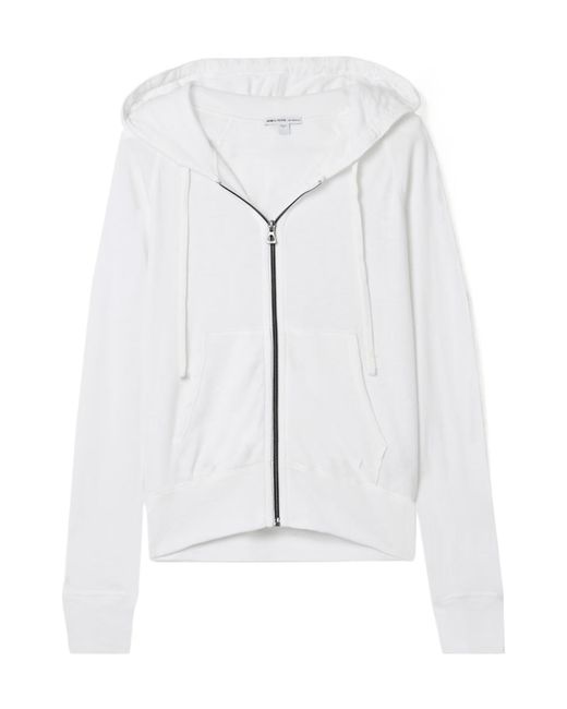 James Perse White Zipped Drawstring Hoodie