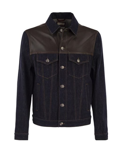 Brunello Cucinelli Blue Paneled No-Fade Denim Four-Pocket Jacket for men