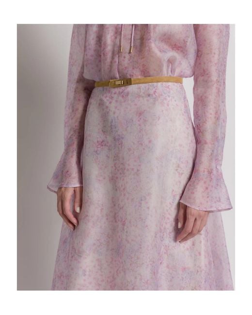 Alberta Ferretti Pink Silk Organza Skirt With Floral Print