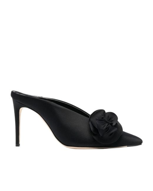 Victoria Beckham Black Floral-Applique Satin Mules