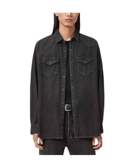 AllSaints Black Fenton Pocket Shirt for men