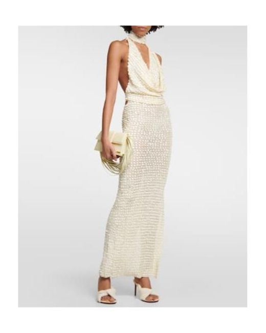 AYA MUSE White Sequined Halterneck Maxi Dress