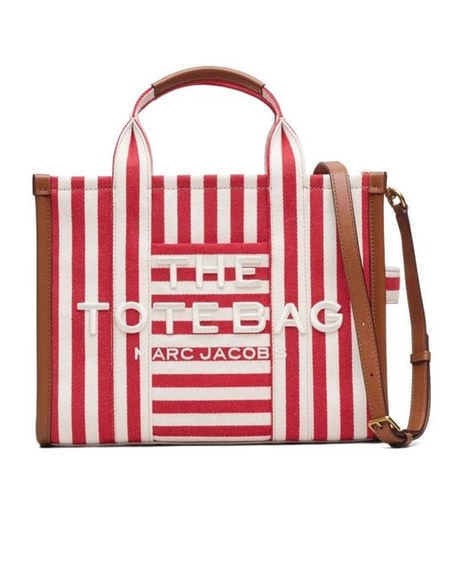 Marc Jacobs Red The Striped Medium Tote Bag