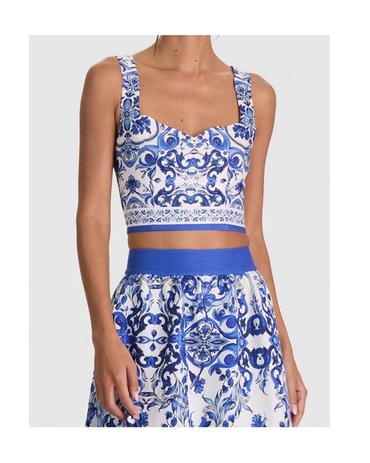 Alice + Olivia Blue Miriam Sweetheart Cropped Top