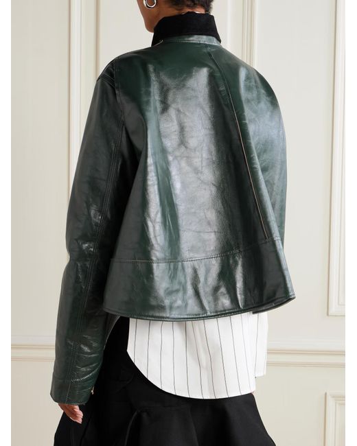 Sacai Green X Carhartt Wip Zipped Leather Jacket for men