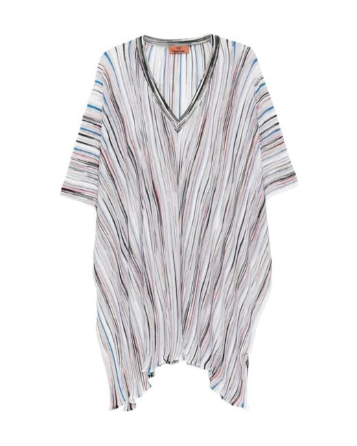 Missoni Gray Striped V-Neck Poncho