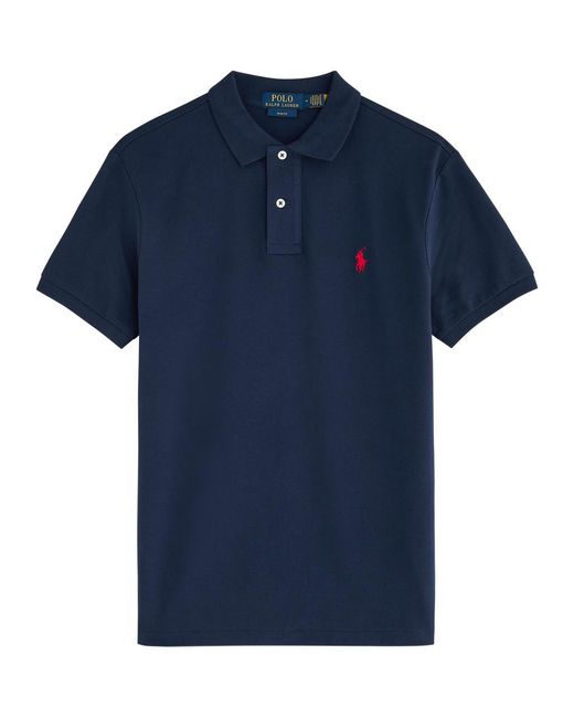 Polo Ralph Lauren Blue Slim Piqué Cotton Polo Shirt for men