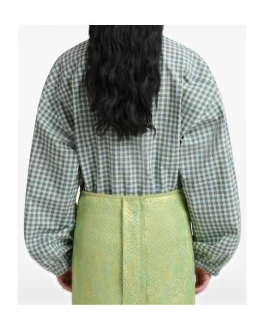 Marni Blue Checked Poplin Blouse With High Neck