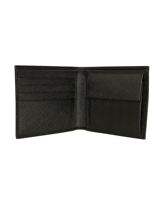 Prada Black Triangle-Logo Bi-Fold Wallet for men