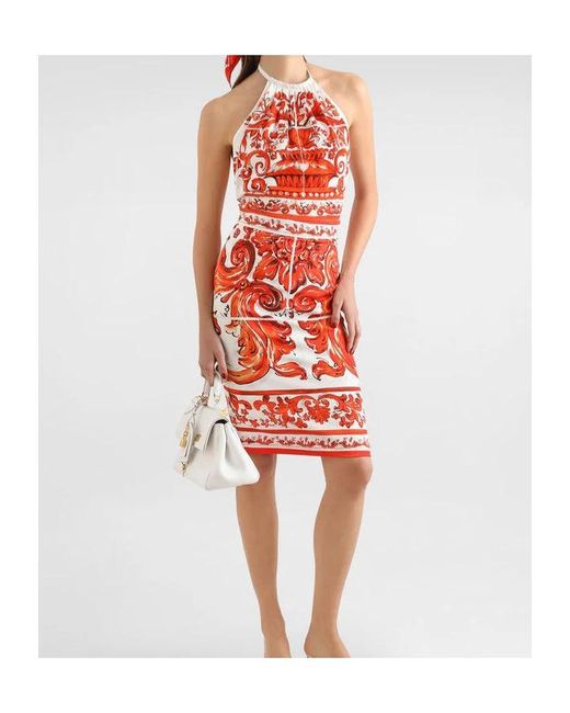 Dolce & Gabbana Red Majolica Printed Midi Skirt