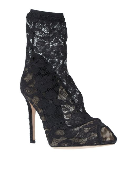 Dolce & Gabbana Black Lace Print Ankle Boots