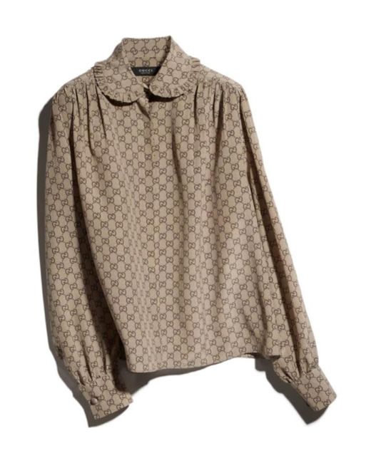 Gucci Brown Printed Silk Crêpe De Chine Shirt