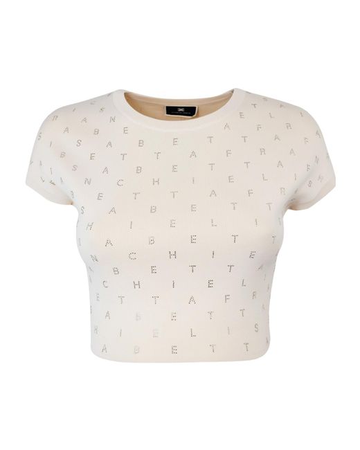 Elisabetta Franchi White Logo Lettering Embellished Cropped Top