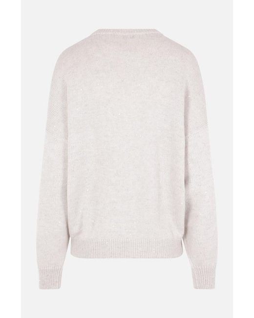 Brunello Cucinelli White Long-Sleeved Crewneck Jumper