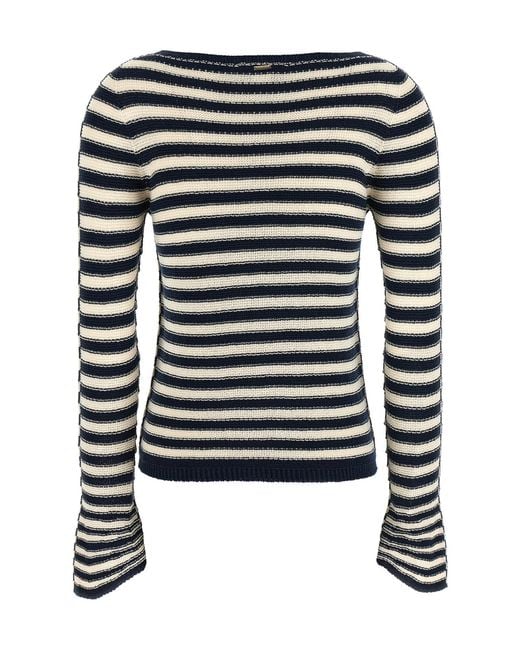 Twinset Black Striped Flared-Sleeve Knitted Sweater