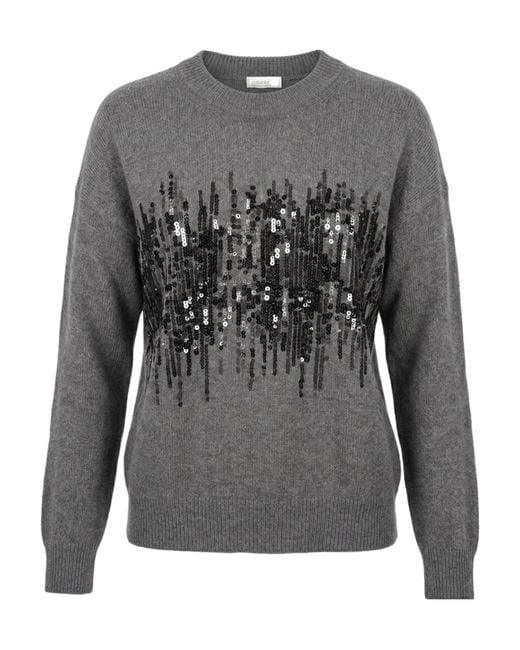 Peserico Gray Sequin-Embellished Drop-Shoulder Jumper