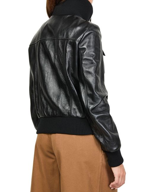 Chloé Black High-Necked Long-Sleeved Leather Jacket