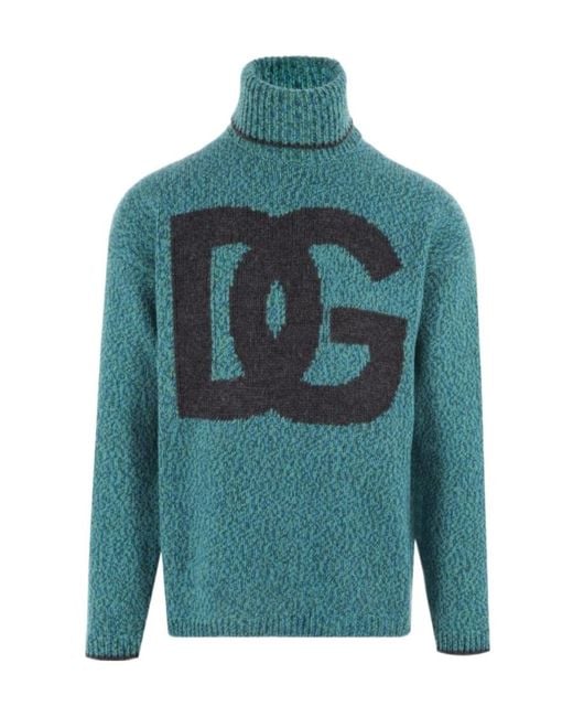 Dolce & Gabbana Blue Roll-Neck Knitted Jumper for men