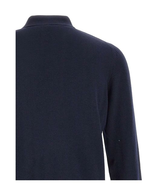 Gran Sasso Blue Long-Sleeved Knitted Polo Shirt for men