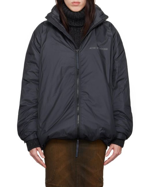 Acne Gray Logo Printed Zipped Downjacket for men