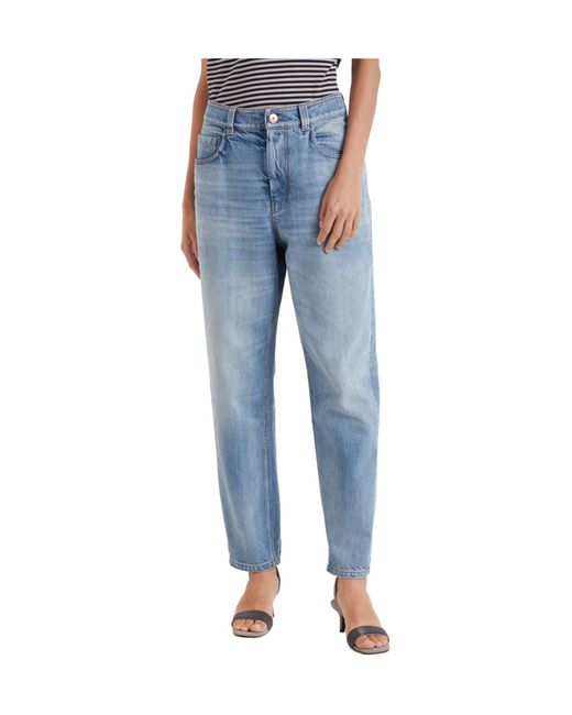 Brunello Cucinelli Blue Logo Patch Tapered Leg Jeans