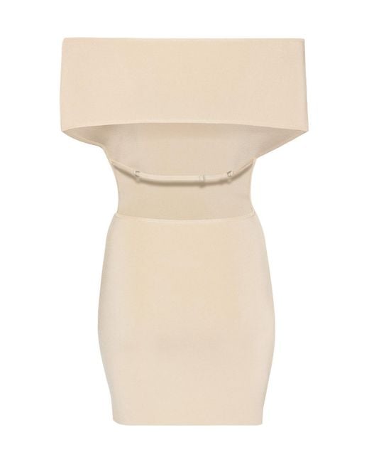Jacquemus Natural La Robe Cubista Off-Shoulder Dress