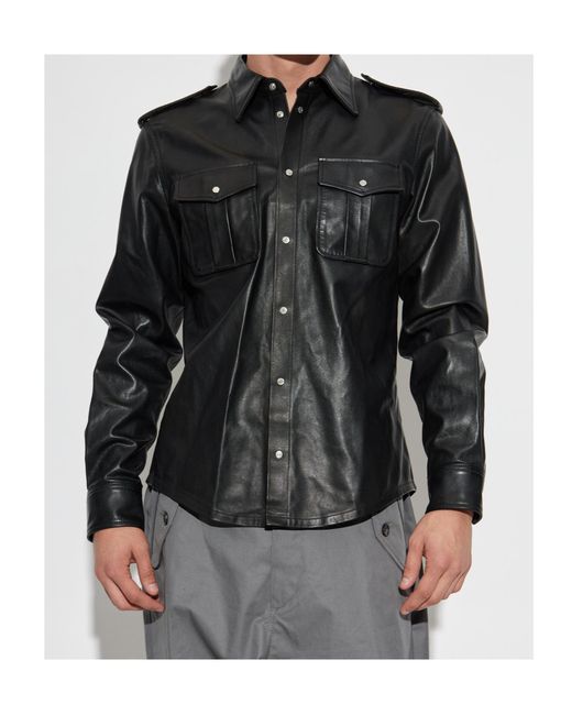 DSquared² Black Chest Pocket Leather Shirt for men