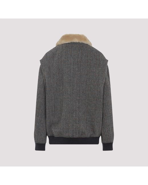 Miu Miu Gray Chevron Blouson Jacket With Shearling Collar