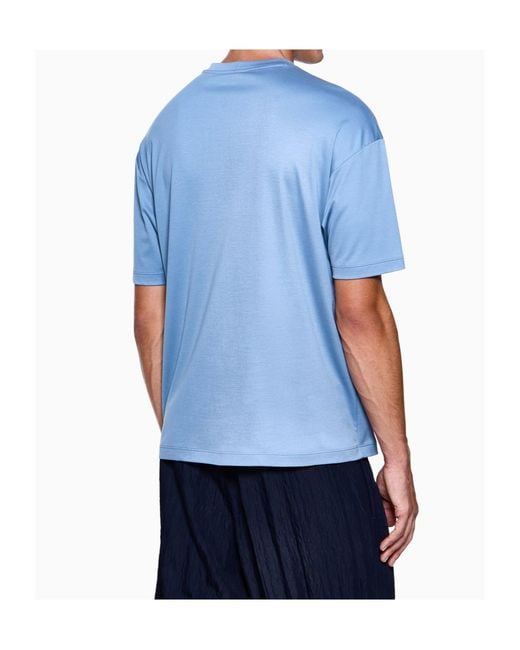 Giorgio Armani Blue Logo Embroidered Crewneck T-Shirt for men