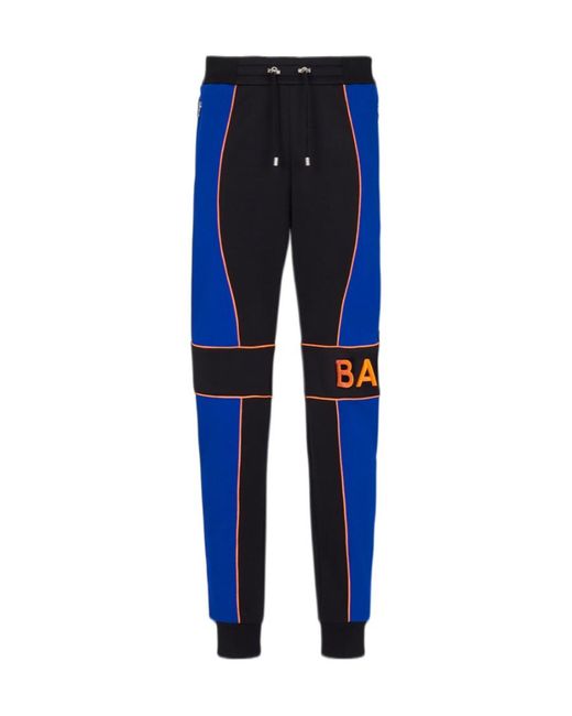 Balmain Blue Jogging Bottoms With Logo Inserts for men