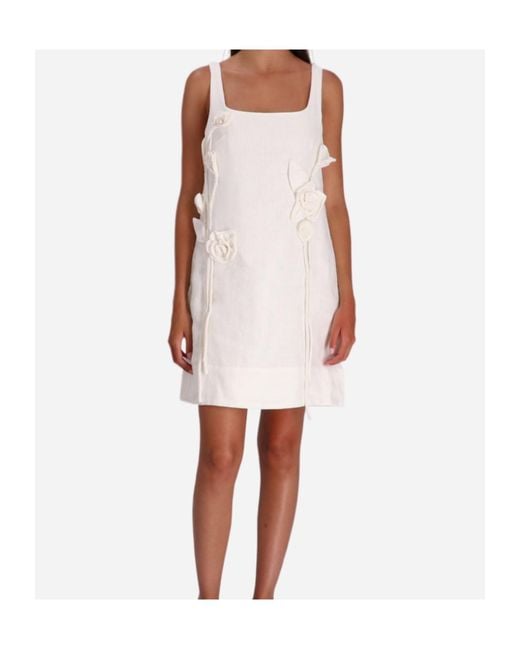 Farm Rio White Rose-Embellished Cotton Mini Dress