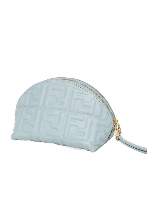 Fendi Blue Light Nappa Leather Pouch With Ff Motif