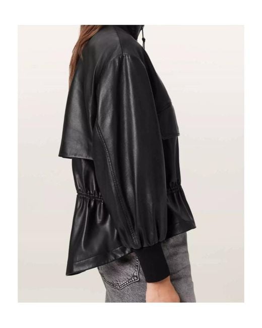 AllSaints Black Leather Flor Jacket