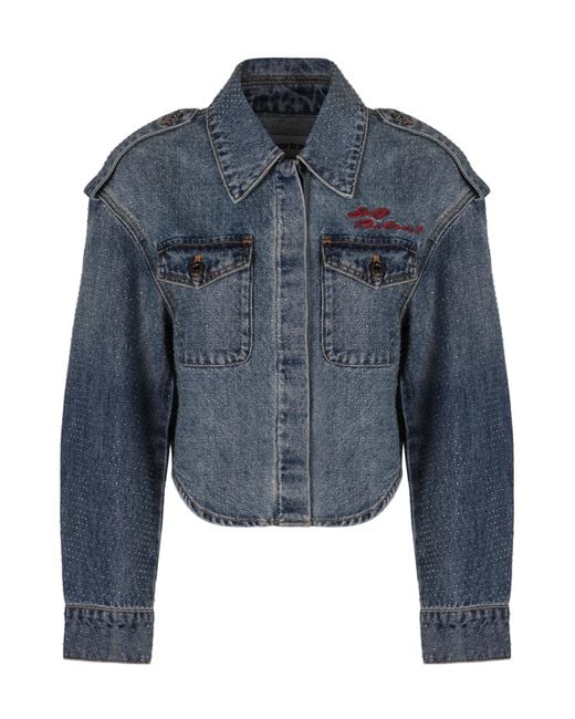 Self-Portrait Blue Embellished Denim Shirt
