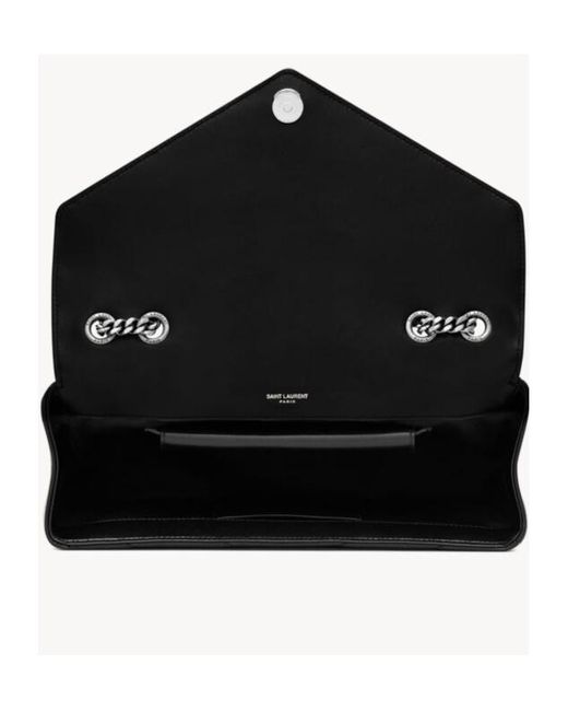 Saint Laurent Black Loulou Foldover Top Medium Shoulder Bag
