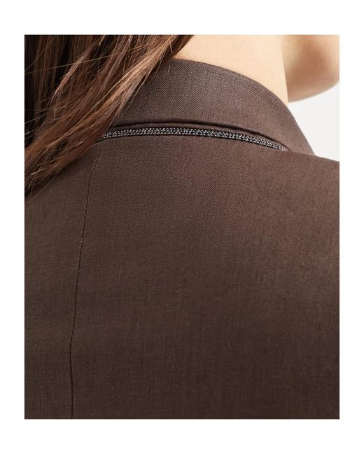 Brunello Cucinelli Brown Embellished Polished Twill Blazer