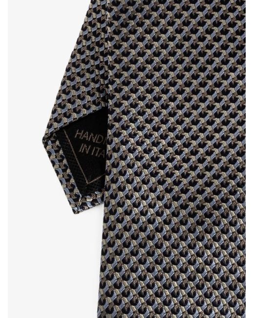Brioni Gray Geometric Pattern Tie for men