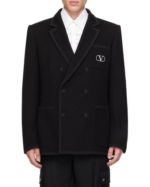 Valentino Black Double-Breasted Long-Sleeved Blazer for men