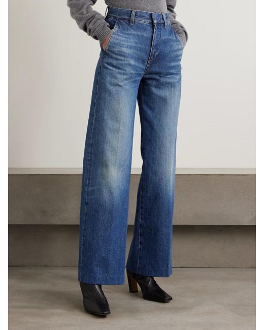 FRAME Blue The Bow High-Rise Wide-Leg Jeans