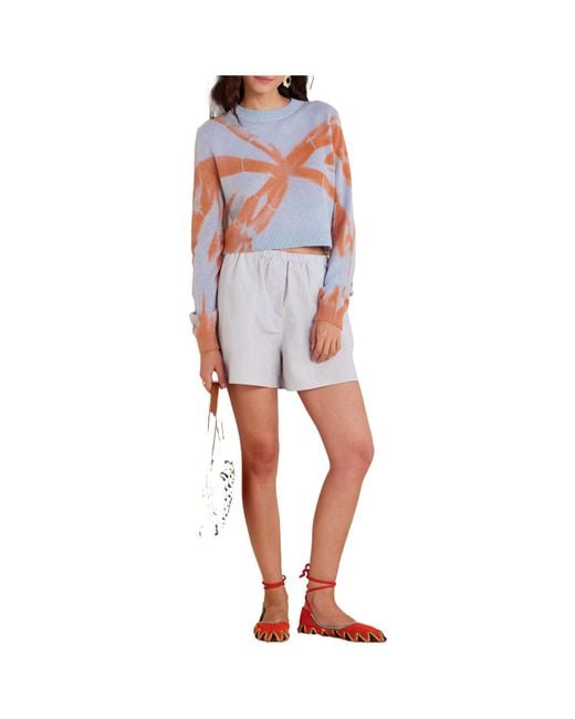 The Elder Statesman White Colorful Cropped Cashmere Sweater