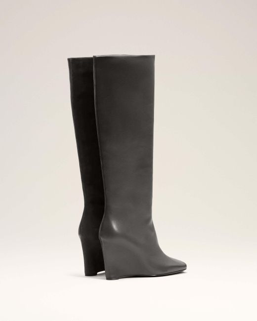 AMI Black Bicolor Wedge Knee-High Boots