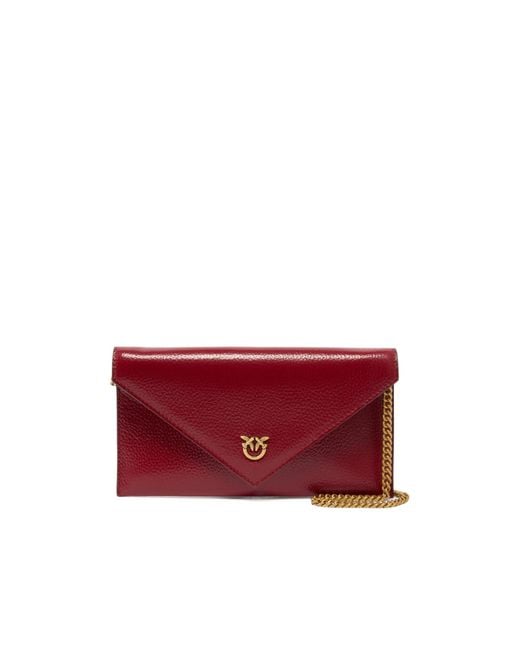 Pinko Red Love Birds Logo Detailed Clutch Bag