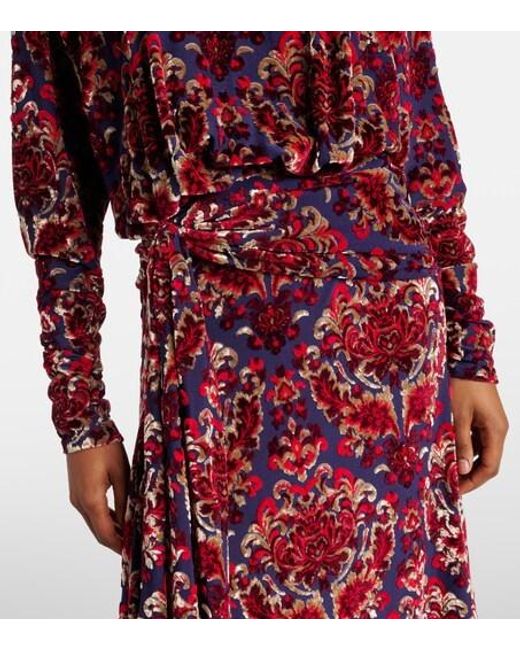 Rabanne Red Draped Jacquard Maxi Dress