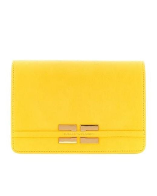 Elisabetta Franchi Yellow Logo Stamp Foldover Top Shoulder Bag