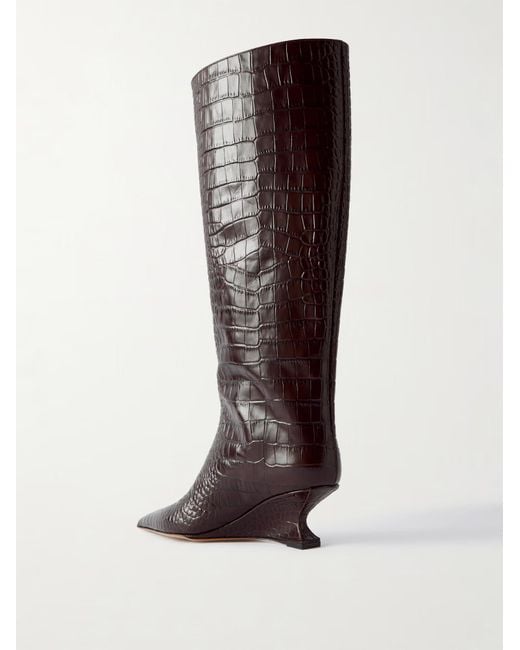 Paris Texas Brown Croc-Effect Leather Knee Boots