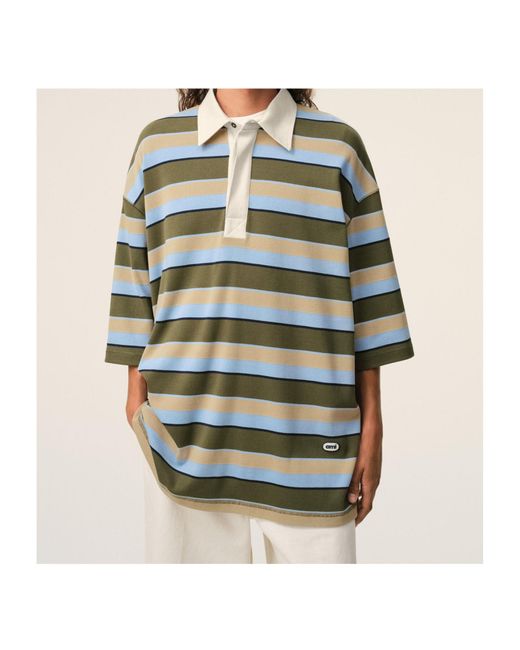 AMI Blue Ami Striped Ami Patch Polo Shirt for men