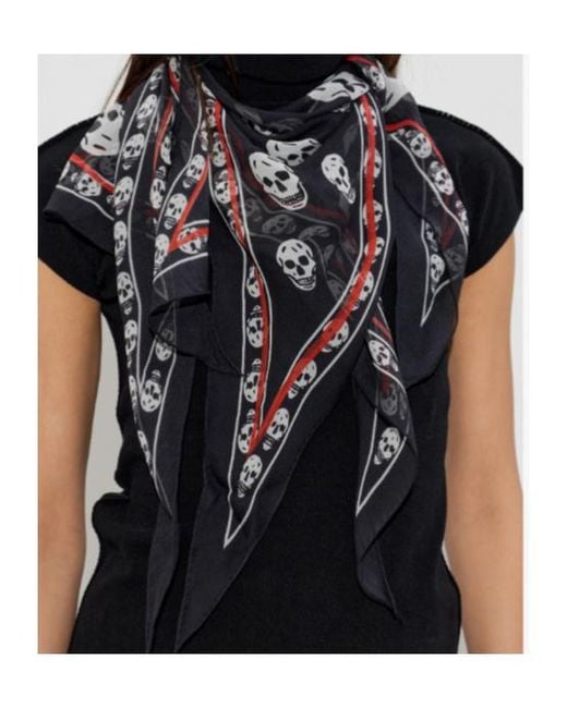 McQueen Black Asymmetrical Skull Scarf