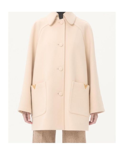 Valentino Natural Logo Plaque Button-Up Peacoat